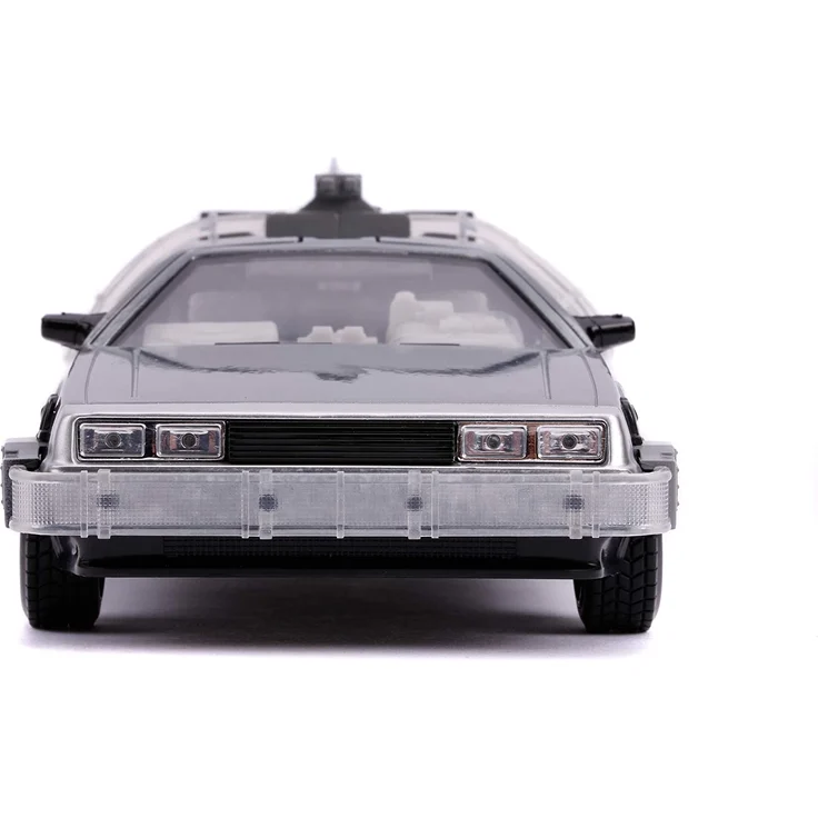 Jada Toys Time Machine Back to the Future 2, Zurück in die Zukunft 2, Spielzeugauto aus Die-cast, Türen, Motorhaube, Kofferraum zum Öffnen, drehende Räder, Licht, inkl. Batterien, Maßstab 1:24, silber – Bild 6