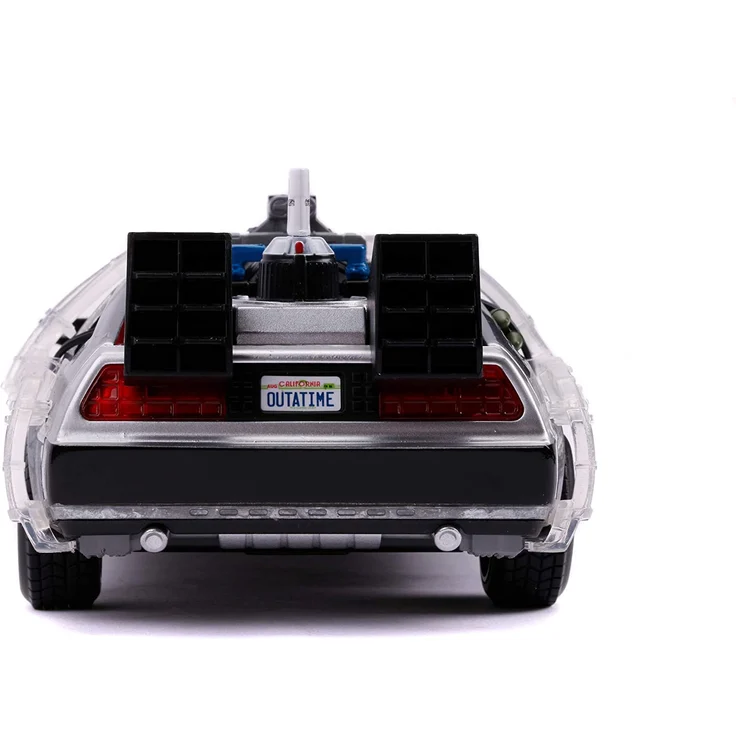 Jada Toys Time Machine Back to the Future 2, Zurück in die Zukunft 2, Spielzeugauto aus Die-cast, Türen, Motorhaube, Kofferraum zum Öffnen, drehende Räder, Licht, inkl. Batterien, Maßstab 1:24, silber – Bild 9