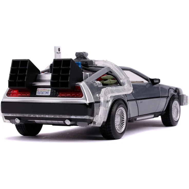 Jada Toys Time Machine Back to the Future 2, Zurück in die Zukunft 2, Spielzeugauto aus Die-cast, Türen, Motorhaube, Kofferraum zum Öffnen, drehende Räder, Licht, inkl. Batterien, Maßstab 1:24, silber – Bild 8