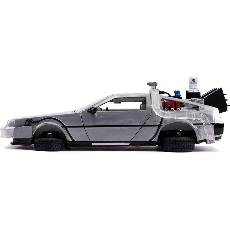 Jada Toys Time Machine Back to the Future 2, Zurück in die Zukunft 2, Spielzeugauto aus Die-cast, Türen, Motorhaube, Kofferraum zum Öffnen, drehende Räder, Licht, inkl. Batterien, Maßstab 1:24, silber – Bild 11