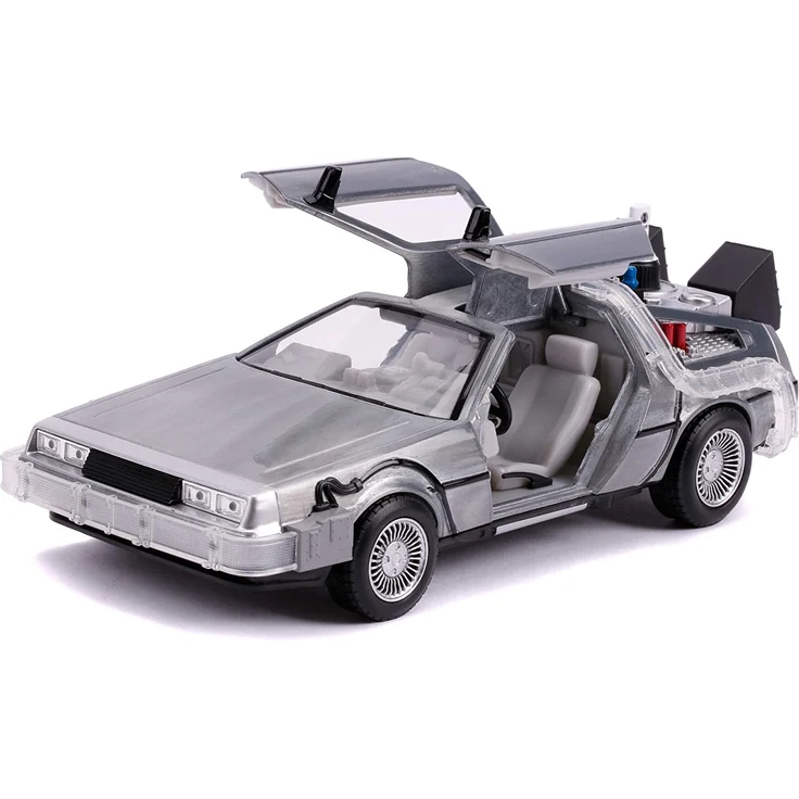 Jada Toys Time Machine Back to the Future 2, Zurück in die Zukunft 2, Spielzeugauto aus Die-cast, Türen, Motorhaube, Kofferraum zum Öffnen, drehende Räder, Licht, inkl. Batterien, Maßstab 1:24, silber – Bild 2