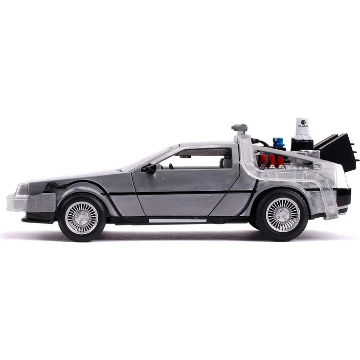 Jada Toys Time Machine Back to the Future 2, Zurück in die Zukunft 2, Spielzeugauto aus Die-cast, Türen, Motorhaube, Kofferraum zum Öffnen, drehende Räder, Licht, inkl. Batterien, Maßstab 1:24, silber – Bild 10