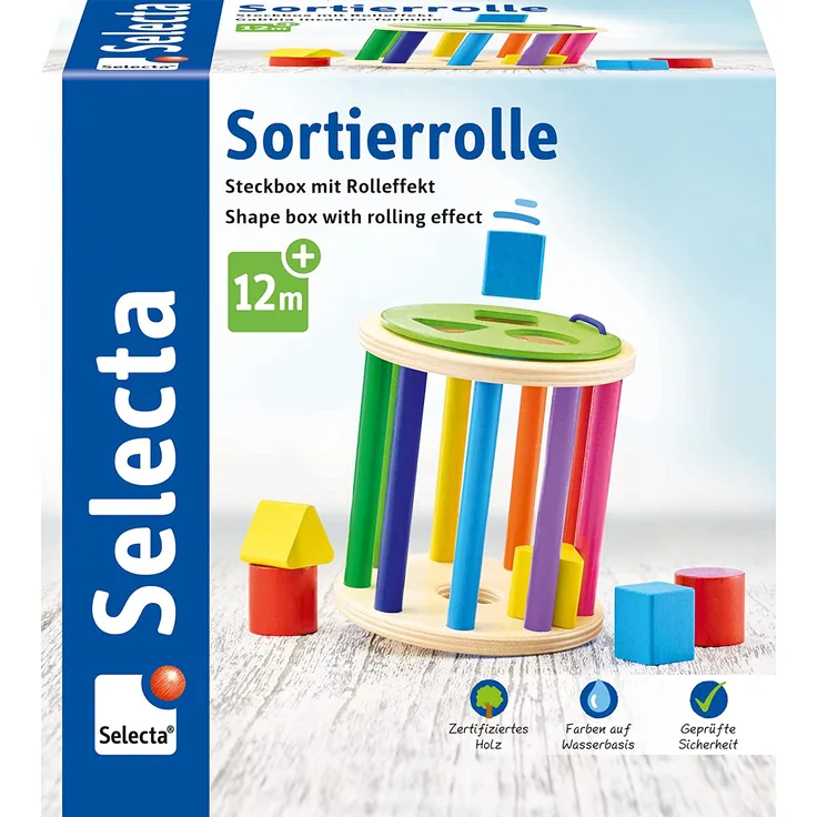 Selecta 62007 Sortierrolle, Sortier und Steckspiel aus Holz, 13 cm