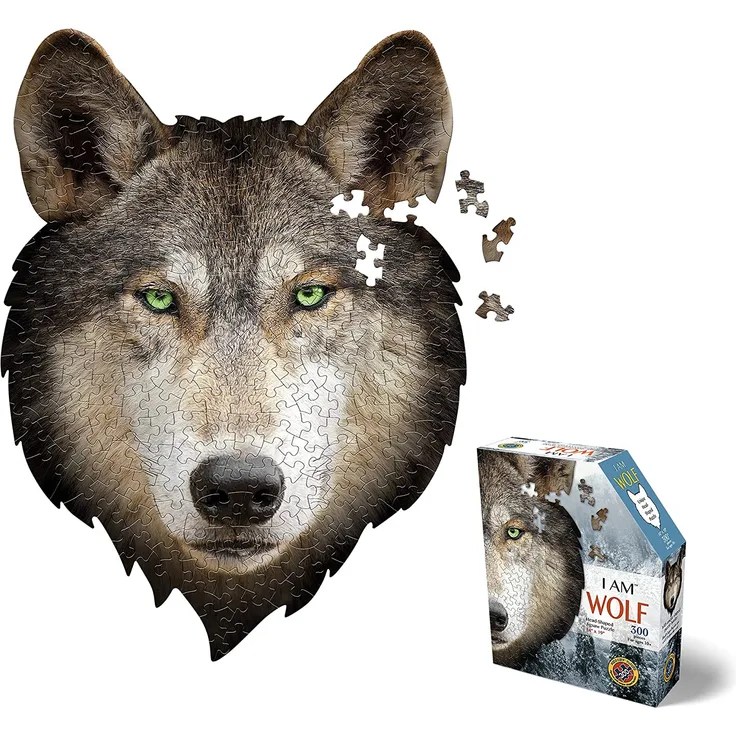 Carletto 886001 - MADD CAPP, Head-Shaped Puzzle, I AM WOLF, 300 Teile