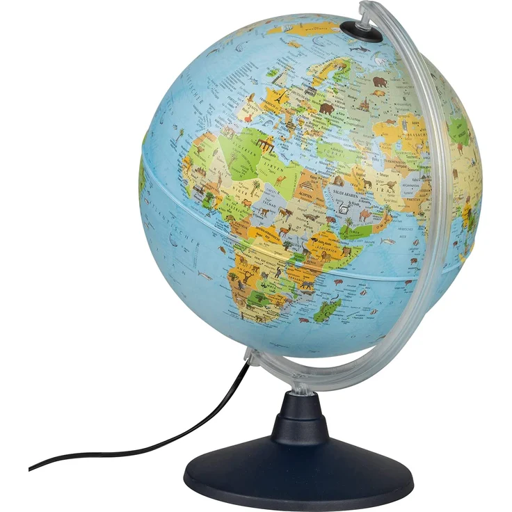 Idena 22059 - Leuchtglobus mit Tierabbildungen, mit LED Beleuchtung und Ein- und Ausschalter, Durchmesser ca. 30 cm, politisches Kartenbild – Bild 4