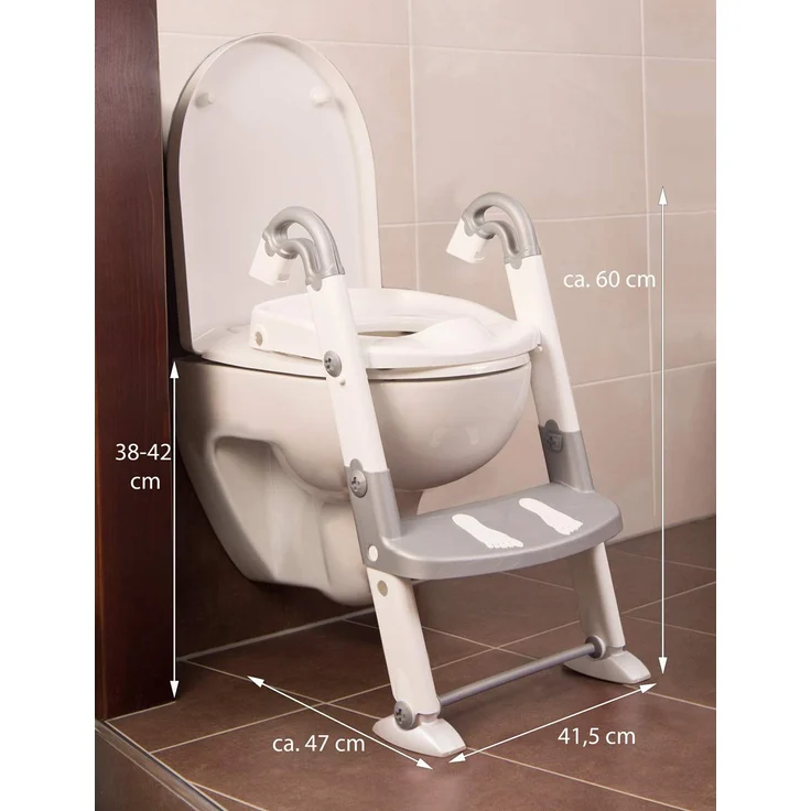 Rotho Babydesign KidsKit 3-in-1 Toilettentrainer, Ab 18-36 Monate, Aufbau-Maße zusammengeklappt: 41,5 x 25 x 67 cm (LxBxH), Grau/Weiß, 600060240 – Bild 2