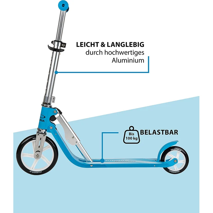 HUDORA 14202 'Little BigWheel' Scooter, ab 3 Jahren, höhenverstellbar bis 74 cm, klappbar, max. belastbar bis 100 kg, himmelblau – Bild 4