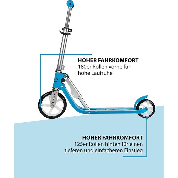 HUDORA 14202 'Little BigWheel' Scooter, ab 3 Jahren, höhenverstellbar bis 74 cm, klappbar, max. belastbar bis 100 kg, himmelblau – Bild 3