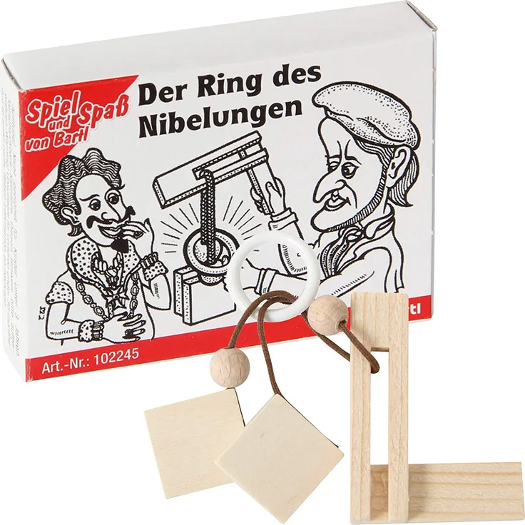 Bartl 102245 Mini-Holz-Puzzle Der Ring des Nibelungen aus kleinen Holzteilen, einem Ring und Einer Schnur
