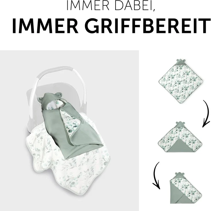 Hauck Baby Einschlagdecke Snuggle N Dream / Baumwolle / Universal für Babyschale, Autositz, Kinderwagen, Buggy, Babybett, Wippen / für 3 -und 5- Punkt-Gurtsysteme / 40 ° Maschinenwäsche / Leaves Mint – Bild 3