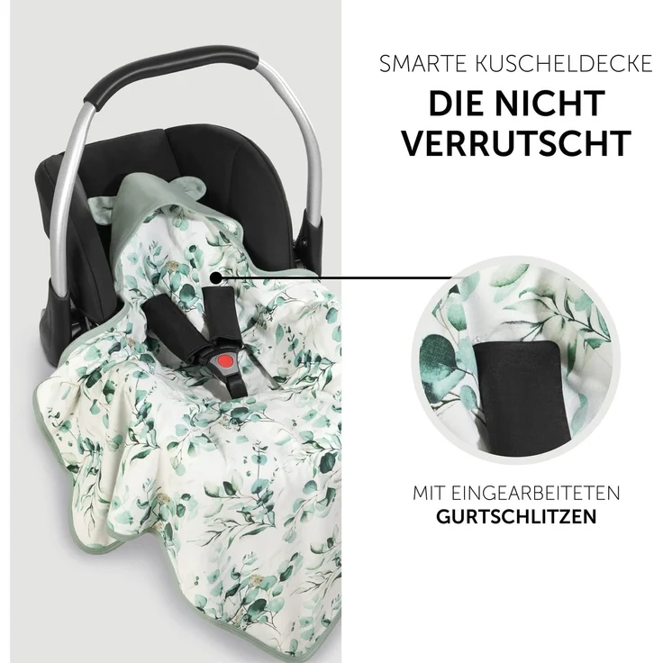 Hauck Baby Einschlagdecke Snuggle N Dream / Baumwolle / Universal für Babyschale, Autositz, Kinderwagen, Buggy, Babybett, Wippen / für 3 -und 5- Punkt-Gurtsysteme / 40 ° Maschinenwäsche / Leaves Mint – Bild 2
