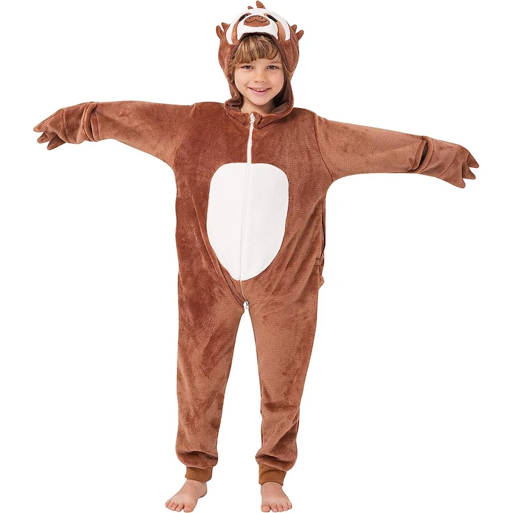 corimori 1851 Henry das Faultier Kinder Jungen Mädchen Onesie Jumpsuit Anzug Kostüm Verkleidung (Gr. 90-110cm) Braun-Creme – Bild 1