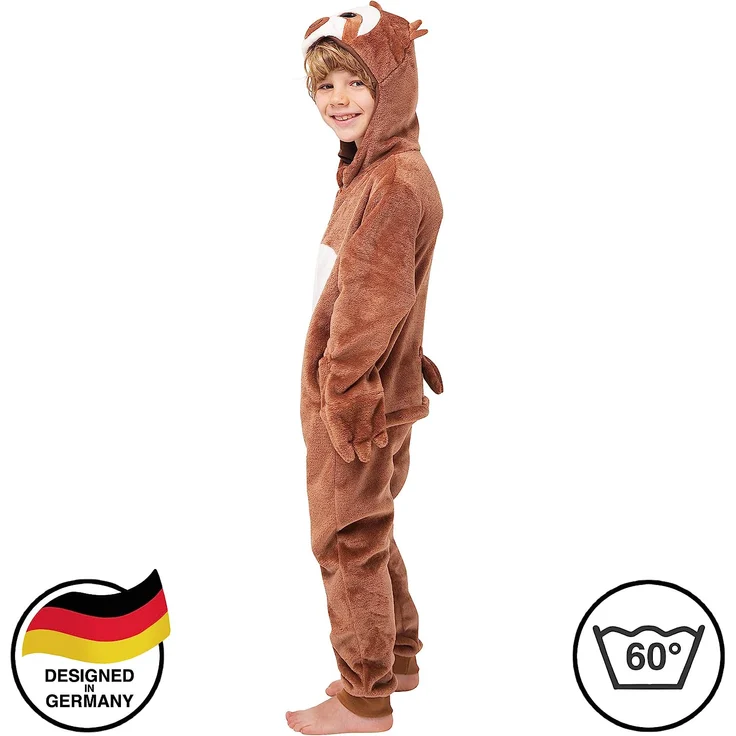 corimori 1851 Henry das Faultier Kinder Jungen Mädchen Onesie Jumpsuit Anzug Kostüm Verkleidung (Gr. 90-110cm) Braun-Creme – Bild 5