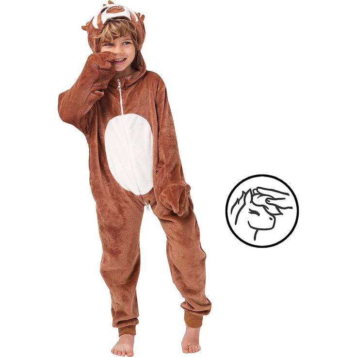 corimori 1851 Henry das Faultier Kinder Jungen Mädchen Onesie Jumpsuit Anzug Kostüm Verkleidung (Gr. 90-110cm) Braun-Creme – Bild 4
