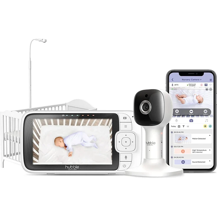 Hubble Connected Nursery Pal SkyView Babyphone mit Kamera, 5-Zoll-Bildschirm, Kinderbetthalterung, 7-Farben-Nachtlicht, Infrarot-Nachtsicht, Zwei-Wege-Gespräch, Raumtemperatursensor und Smartphone-App – Bild 1