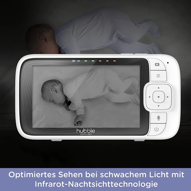 Hubble Connected Nursery Pal SkyView Babyphone mit Kamera, 5-Zoll-Bildschirm, Kinderbetthalterung, 7-Farben-Nachtlicht, Infrarot-Nachtsicht, Zwei-Wege-Gespräch, Raumtemperatursensor und Smartphone-App – Bild 8