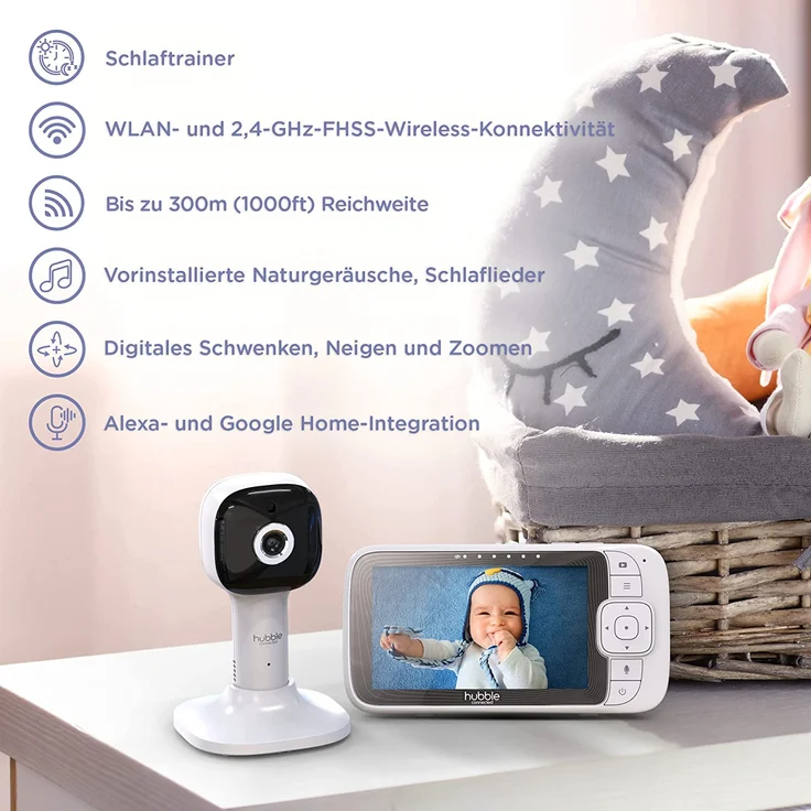Hubble Connected Nursery Pal SkyView Babyphone mit Kamera, 5-Zoll-Bildschirm, Kinderbetthalterung, 7-Farben-Nachtlicht, Infrarot-Nachtsicht, Zwei-Wege-Gespräch, Raumtemperatursensor und Smartphone-App – Bild 7