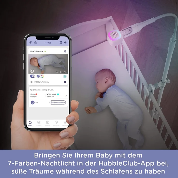 Hubble Connected Nursery Pal SkyView Babyphone mit Kamera, 5-Zoll-Bildschirm, Kinderbetthalterung, 7-Farben-Nachtlicht, Infrarot-Nachtsicht, Zwei-Wege-Gespräch, Raumtemperatursensor und Smartphone-App – Bild 3
