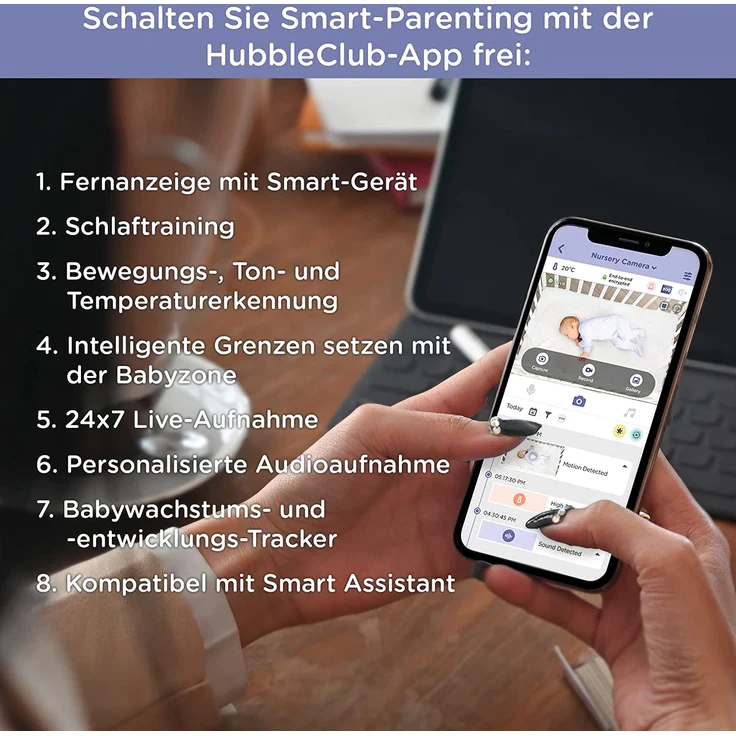 Hubble Connected Nursery Pal SkyView Babyphone mit Kamera, 5-Zoll-Bildschirm, Kinderbetthalterung, 7-Farben-Nachtlicht, Infrarot-Nachtsicht, Zwei-Wege-Gespräch, Raumtemperatursensor und Smartphone-App – Bild 5