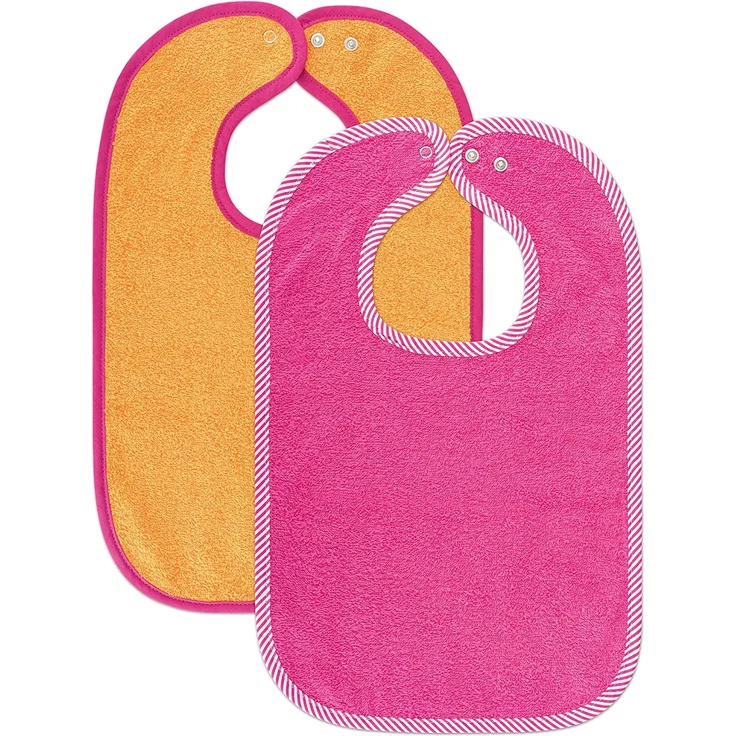 2er Set - Baby Lätzchen/Kinderlätzchen mit Druckknopf/Größenverstellbar/Extra groß/Sehr saugfähig/Öko-Tex schadstoffgeprüft / 100% Baumwolle (Pink/Orange) – Bild 1