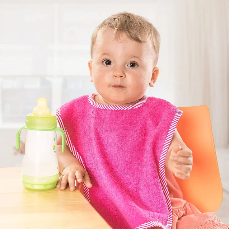 2er Set - Baby Lätzchen/Kinderlätzchen mit Druckknopf/Größenverstellbar/Extra groß/Sehr saugfähig/Öko-Tex schadstoffgeprüft / 100% Baumwolle (Pink/Orange) – Bild 6