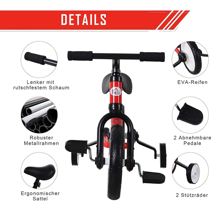 2-in-1 Kinderfahrrad rot – Bild 6