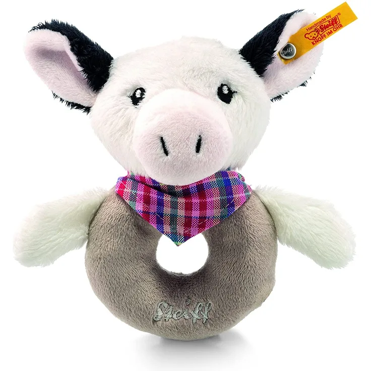 Steiff 241048 Kuh Cowaloo Greifring 12, weiße/schwarz