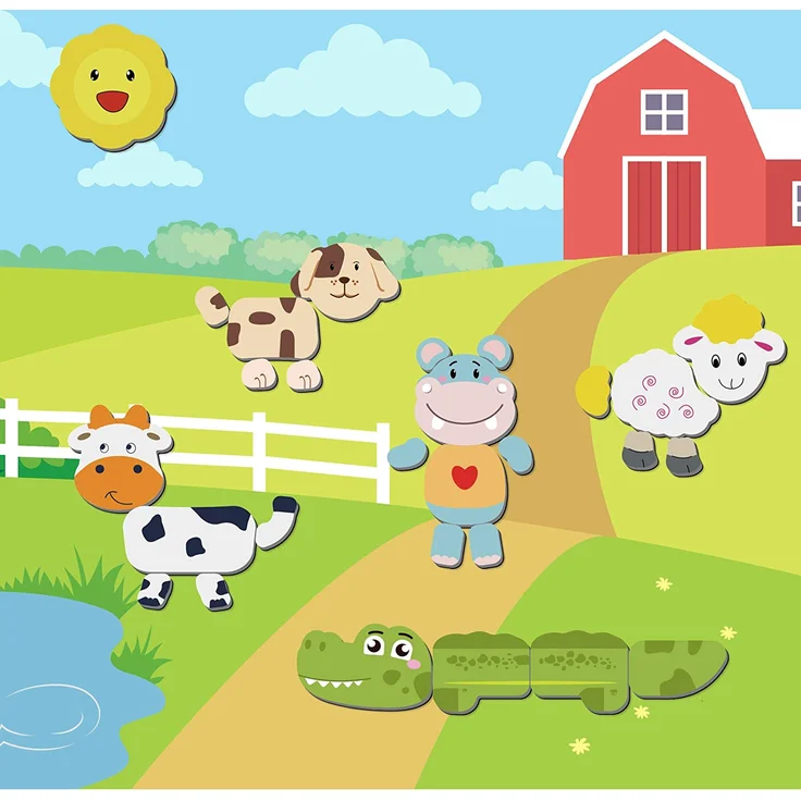 Jojoin Magnetisches Holzpuzzle mit Doppelseitiger Tafel, Holzspielzeug Puzzles Kinder, 110 Stück Tiermuster Pädagogisches Magnetische Holzspielzeug, Kreativ Lernspielzeug für Kinder – Bild 5