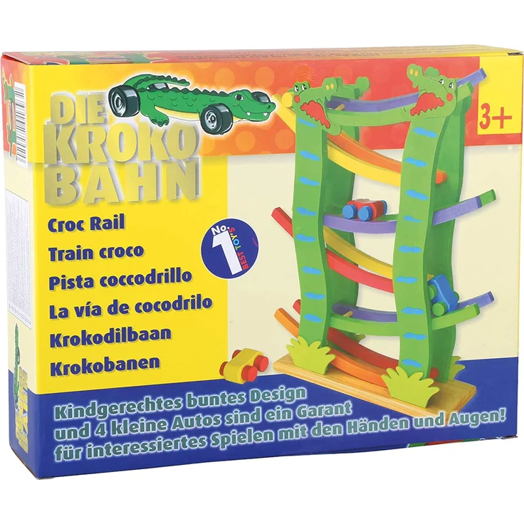 small foot 1793 Rennbahn Krokodil aus Holz, Kugelbahn mit Autos, die sich beim Fahren überschlagen, ab 3 Jahren – Bild 3