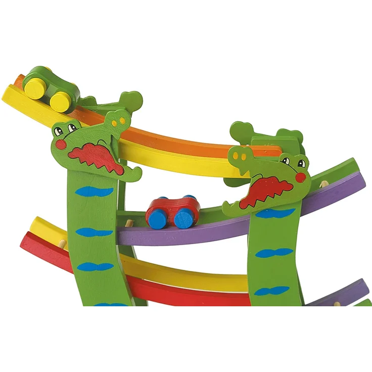 small foot 1793 Rennbahn Krokodil aus Holz, Kugelbahn mit Autos, die sich beim Fahren überschlagen, ab 3 Jahren – Bild 2