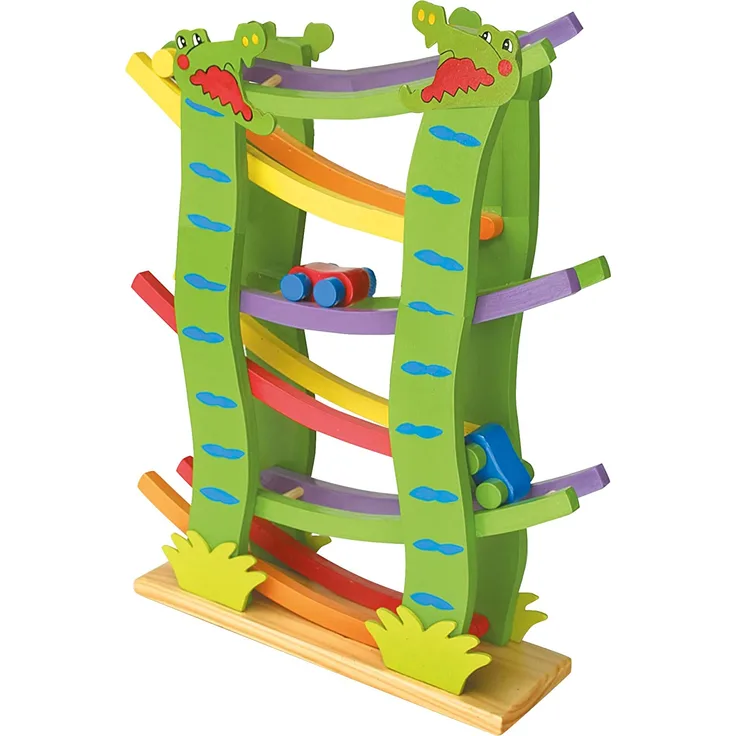 small foot 1793 Rennbahn Krokodil aus Holz, Kugelbahn mit Autos, die sich beim Fahren überschlagen, ab 3 Jahren