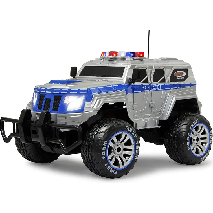 Jamara 410032 - Polizei Panzerwagen Monstertruck 1:12 LED 27MHz - 11 LED Signallichter ausschaltbar, 2 große Frontscheinwerfer, grobe Reifen,gesperrte Hinterachse für hohe Traktion, stabile Karosserie – Bild 5