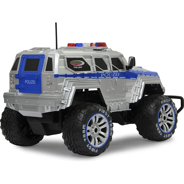 Jamara 410032 - Polizei Panzerwagen Monstertruck 1:12 LED 27MHz - 11 LED Signallichter ausschaltbar, 2 große Frontscheinwerfer, grobe Reifen,gesperrte Hinterachse für hohe Traktion, stabile Karosserie – Bild 8