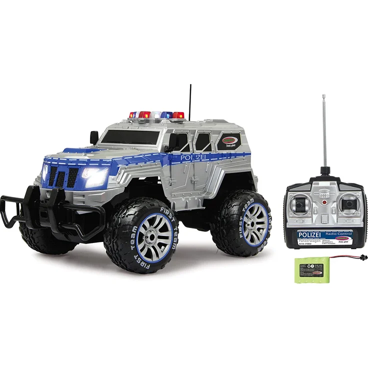 Jamara 410032 - Polizei Panzerwagen Monstertruck 1:12 LED 27MHz - 11 LED Signallichter ausschaltbar, 2 große Frontscheinwerfer, grobe Reifen,gesperrte Hinterachse für hohe Traktion, stabile Karosserie – Bild 3