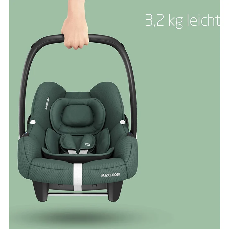 Maxi-Cosi CabrioFix i-Size, Federleichte i-Size Babyschale (nur 3,2kg), Gruppe 0+ Kindersitz inkl. Sonnenverdeck und Neugeborenen Einlage, nutzbar ab ca. 40 bis 75 cm, ca. 0-12 kg, Essential Green – Bild 3