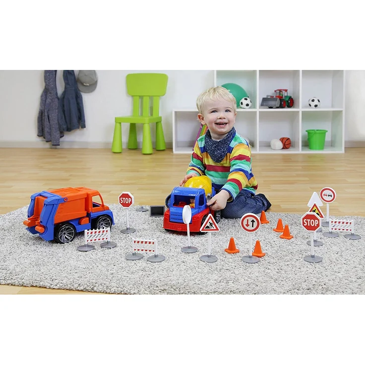 Lena 04440 - Verkehrszeichen Set mit 17 Teilen, mit 9 Verkehrsschilder ca. 16 cm, 5 Pylonen und 3 Bauzäunen, optimal für Lena Spielfahrzeuge Truxx, Worxx, Truckies, EcoAktives, Aktive und andere - Preisvergleich – Bild 8