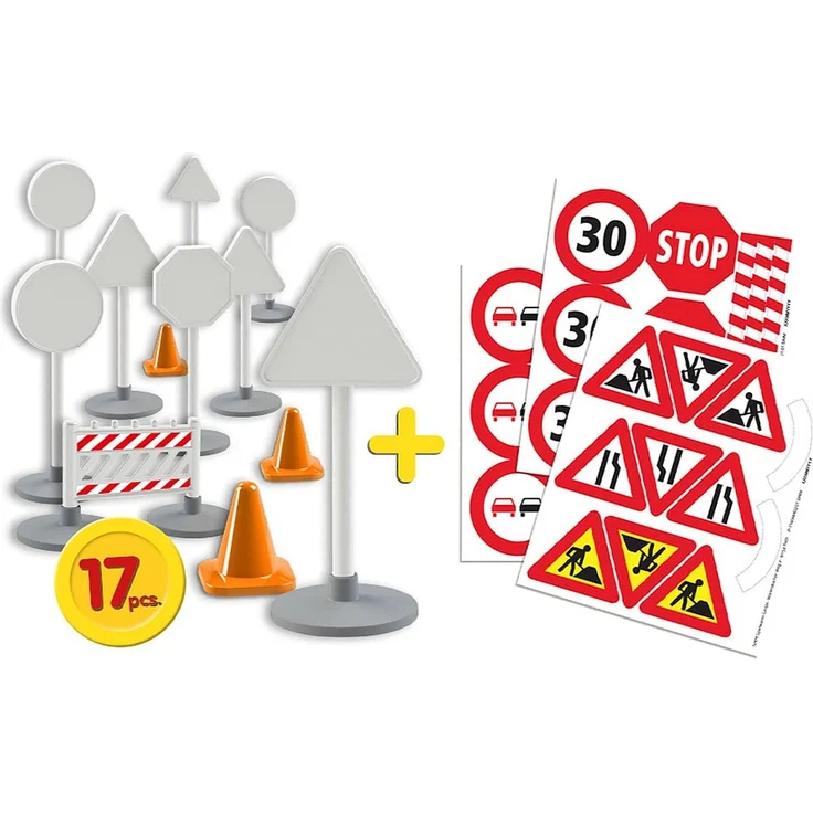 Lena 04440 - Verkehrszeichen Set mit 17 Teilen, mit 9 Verkehrsschilder ca. 16 cm, 5 Pylonen und 3 Bauzäunen, optimal für Lena Spielfahrzeuge Truxx, Worxx, Truckies, EcoAktives, Aktive und andere - Preisvergleich – Bild 3