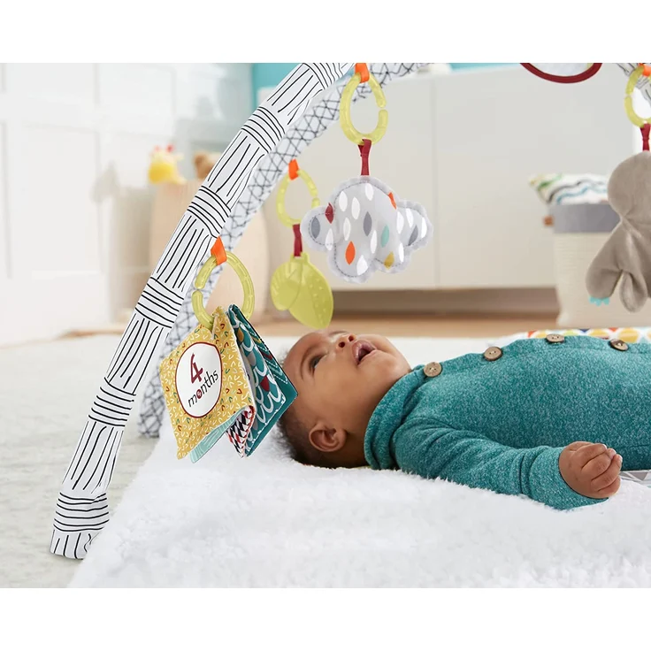 Fisher-Price HBB74 - 5 Sinnes Baby Spieldecke, kuschelig weiche Krabbeldecke mit Sensorik Spielzeug, sechs abnehmbare Beschäftigungsspielzeuge, Babyaustattung ab der Geburt – Bild 9