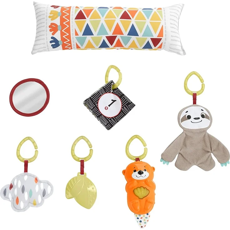 Fisher-Price HBB74 - 5 Sinnes Baby Spieldecke, kuschelig weiche Krabbeldecke mit Sensorik Spielzeug, sechs abnehmbare Beschäftigungsspielzeuge, Babyaustattung ab der Geburt – Bild 4