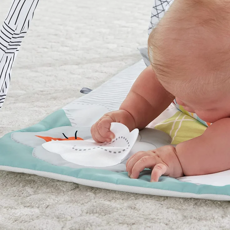 Fisher-Price HBB74 - 5 Sinnes Baby Spieldecke, kuschelig weiche Krabbeldecke mit Sensorik Spielzeug, sechs abnehmbare Beschäftigungsspielzeuge, Babyaustattung ab der Geburt – Bild 6