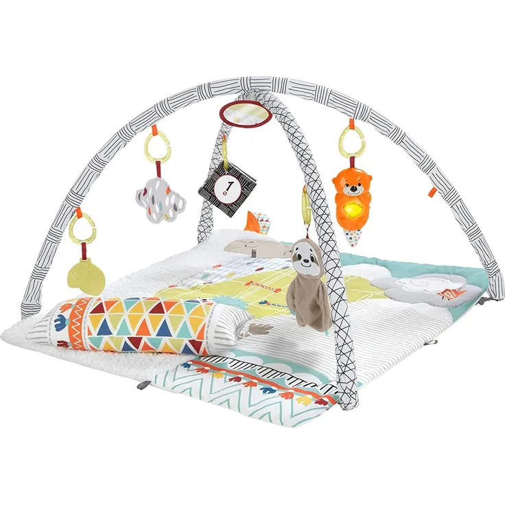 Fisher-Price HBB74 - 5 Sinnes Baby Spieldecke, kuschelig weiche Krabbeldecke mit Sensorik Spielzeug, sechs abnehmbare Beschäftigungsspielzeuge, Babyaustattung ab der Geburt