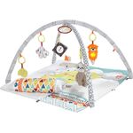 Fisher-Price HBB74 - 5 Sinnes Baby Spieldecke, kuschelig weiche Krabbeldecke mit Sensorik Spielzeug, sechs abnehmbare Beschäftigungsspielzeuge, Babyaustattung ab der Geburt