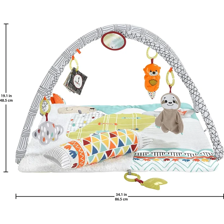 Fisher-Price HBB74 - 5 Sinnes Baby Spieldecke, kuschelig weiche Krabbeldecke mit Sensorik Spielzeug, sechs abnehmbare Beschäftigungsspielzeuge, Babyaustattung ab der Geburt – Bild 12