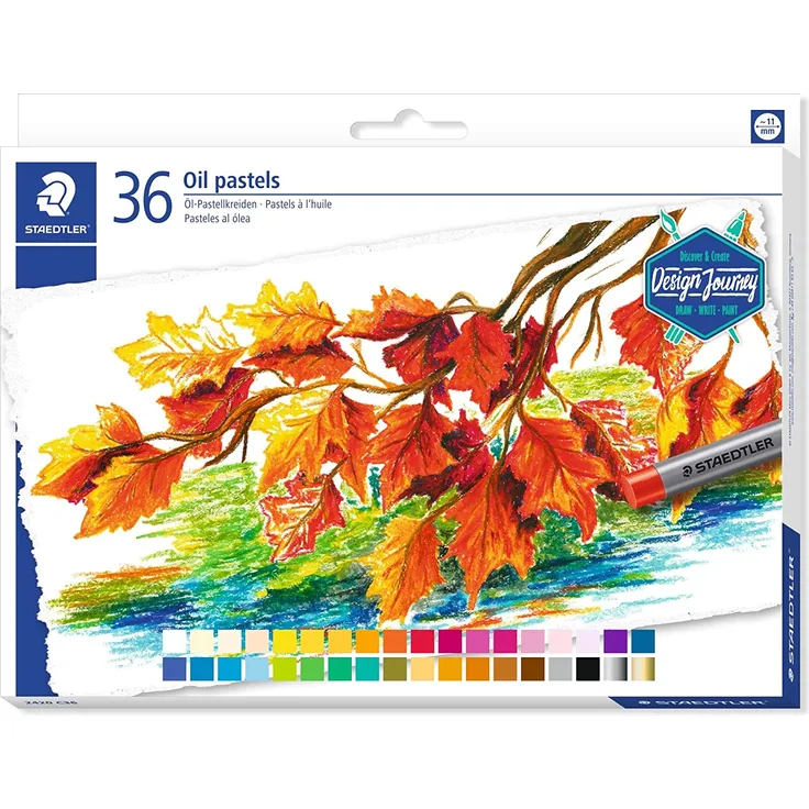 STAEDTLER 2420 C36 Ölpastellkreiden (wasserfest, haftet auf nahezu allen glatten Flächen, Kreidendurchmesser ca. 11 mm) Kartonetui mit 36 brillanten Farben