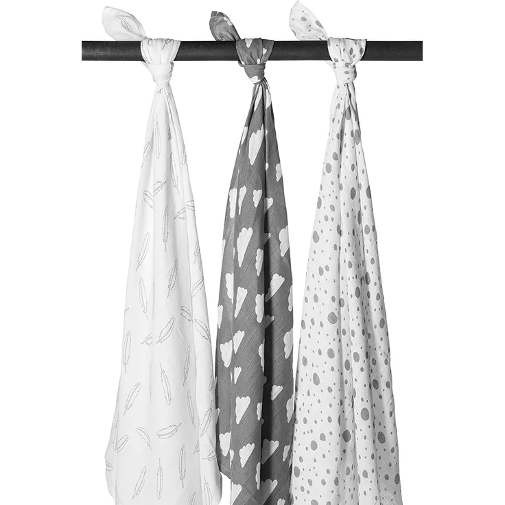 Meyco Feather Swaddle, Grau / Weiß, 3 Stück -