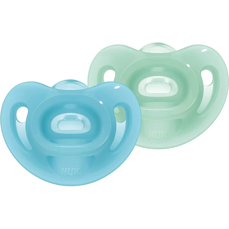 NUK Sensitive Schnuller | 6-18 Monate | 100 % Silikon für zarte Haut | BPA-frei | blau & grün | 2 Stück – Bild 1