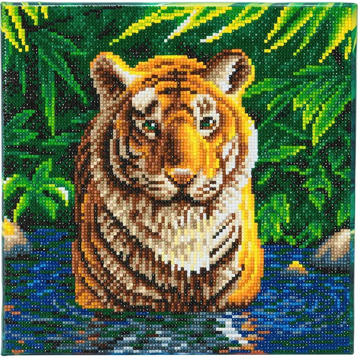 CRYSTAL ART CAK-A74 Tiger-Pool, Kristallkunst 30x30cm Framed Kits, Multicolor
