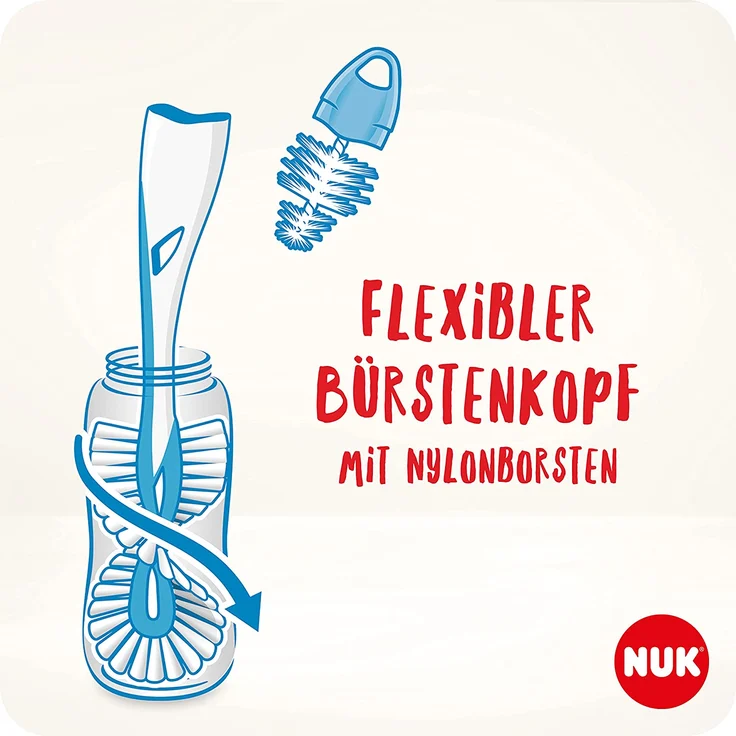 NUK Flaschenbürste mit integrierter Saugerbürste im ergonomischen Griff, für Flaschen und Sauger, 1 Stück, Farbe nicht frei wählbar – Bild 3