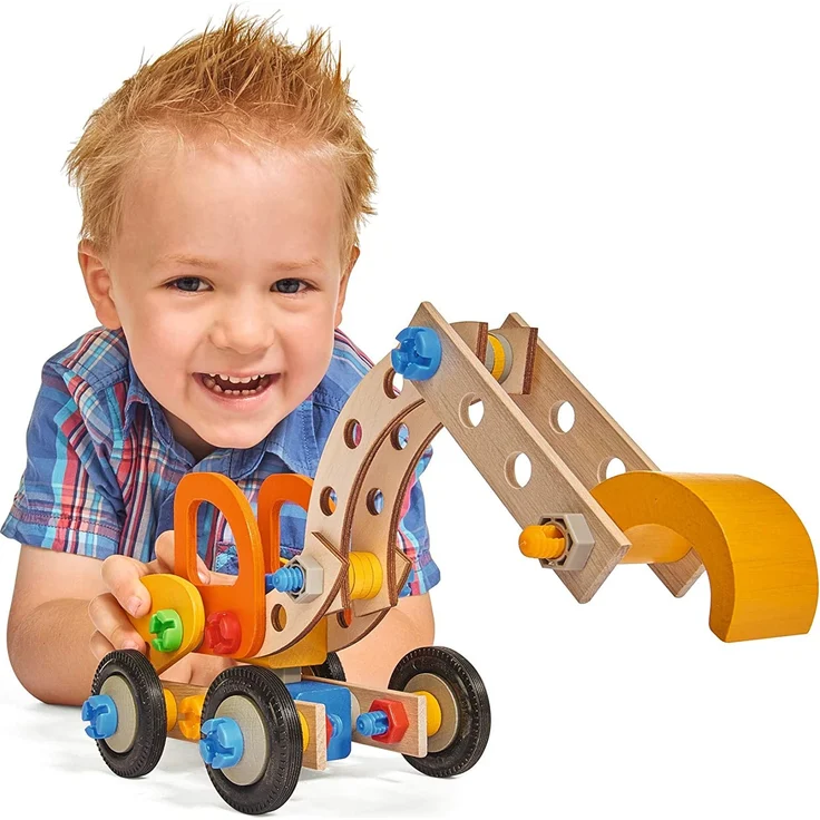 Eichhorn 100039087 - Bagger 90-teilig Holz-Konstruktions-Set, 3 verschiedene Modelvarianten baubar, FSC 100% – Bild 7