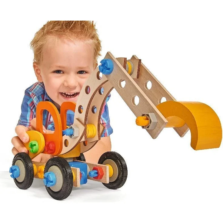 Eichhorn 100039087 - Bagger 90-teilig Holz-Konstruktions-Set, 3 verschiedene Modelvarianten baubar, FSC 100% – Bild 13